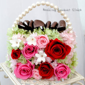 パールビーズのバッグブーケ・プリザーブドフラワー