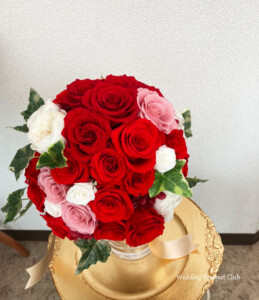 PB1005:プリザーブドフラワーのブーケ:生徒様作品 赤バラのプリザーブドフラワーのブーケ